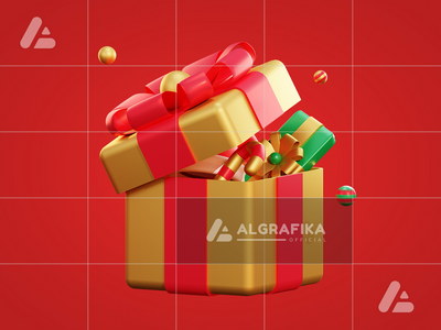 3d 圣诞球和金色礼盒(3d christmas ball and golden giftbox)