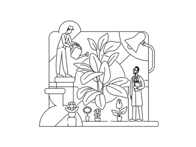 植物实验细线概念矢量图解(Botanical experiment thin line concept vector illustration)