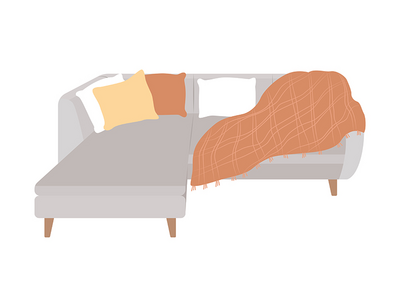 舒适的灰色沙发半平面彩色矢量项目(Comfortable grey couch semi flat color vector item)