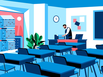 教室平面概念登陆页面标题(Classroom Flat Concept Landing Page Header)