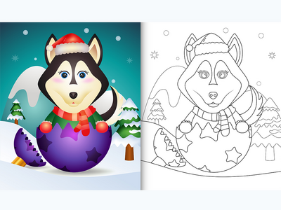 带着可爱的哈士奇狗的孩子们的图画书(coloring book for kids with a cute husky dog)