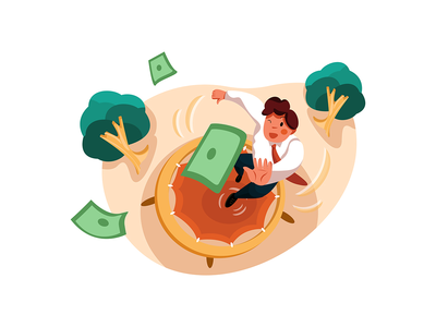 商人跳上蹦床抓美元(Businessman jumping on trampoline to catch dollar)