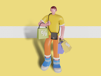 快乐的人在商店购物的 3d 插图。高级 Psd(3d illustrations of Happy people are shopping in the store. Premium Psd)