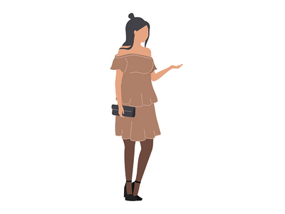穿着晚装半平面彩色矢量字符的黑发女士(Black haired lady wearing evening outfit semi flat color vector character)