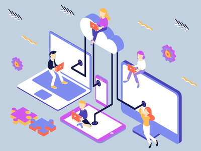 云计算等距图(Cloud Computing Isometric Illustration)