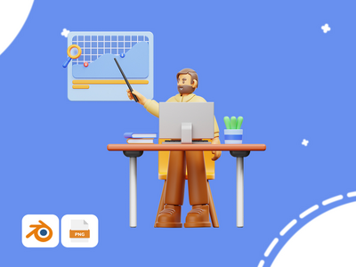 商人做数据分析-Workly 3D 插图包(Businessman doing data analysis - Workly 3D Illustration Pack)