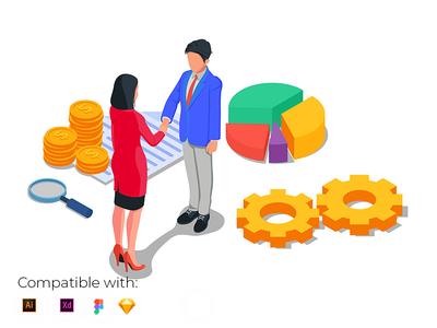 具有等距风格的商业插图概念。(Business illustration concept with isometric style.)