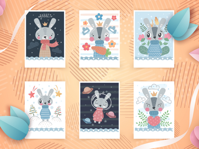 可爱的卡通人物集动物(Adorable Cartoon Character Set Animal)