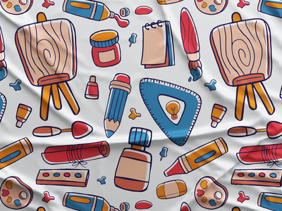 艺术工作室矢量无缝模式 #01(Art Studio Vector Seamless Pattern #01)