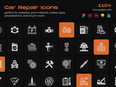 汽车维修线性图标包(Car Repair Linear Icons Pack)