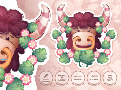 卡通人物动物野牛-无缝模式(Cartoon character animal bison - seamless pattern)