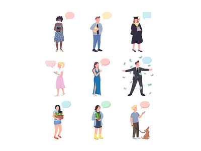 对话平面颜色矢量不露面字符集(Conversation flat color vector faceless characters set)