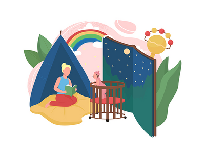 保姆平面概念矢量图(Babysitting flat concept vector illustration)