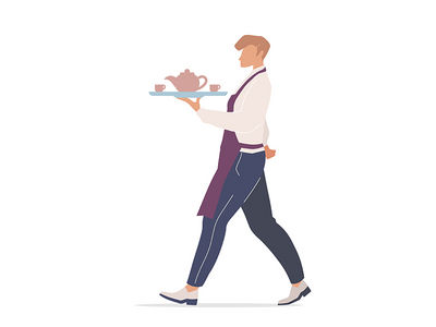 咖啡厅服务员平面彩色矢量不露面人物(Cafe waiter flat color vector faceless characters)