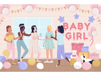 婴儿淋浴平面颜色矢量图(Baby shower flat color vector illustration)