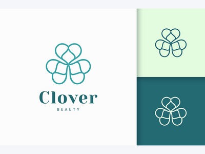 三叶草标志线和爱的形状(Clover Logo in Line and Love Shape)