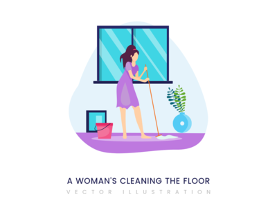一个女人在擦地板(A woman's cleaning the floor)