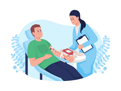献血二维矢量图解(Blood donation 2D vector isolated illustration)