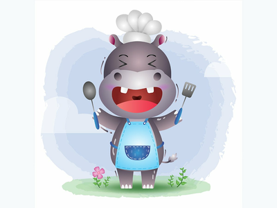 一个可爱的小河马厨师(a cute little hippo chef)