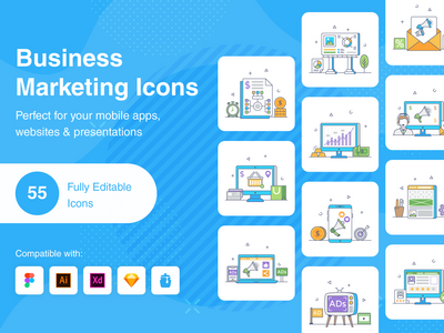 商业营销平面图标(Business Marketing Flat Icons)