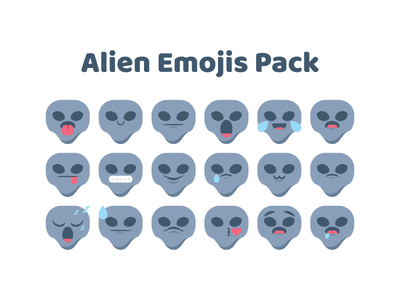 外星人表情图释笑脸图标集矢量包(Alien emoji emoticon smiley icon set vector pack)
