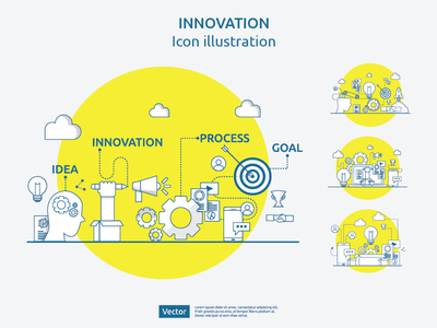 4 项矢量图标说明创意创新过程(4 items vector Icon Illustration of idea innovation process)