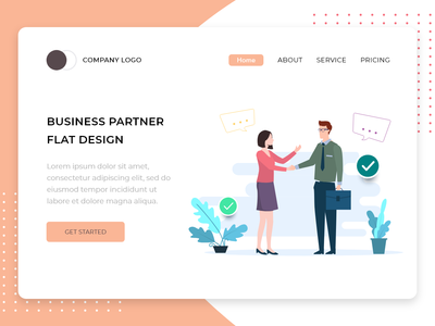 登陆页面的业务合作伙伴平面设计概念(Business Partner flat design concept for Landing page)