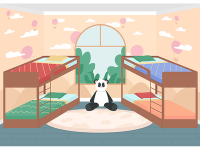 儿童卧室平面颜色矢量图(Children bedroom flat color vector illustration)