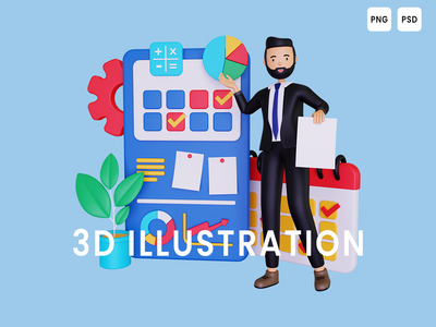业务工作计划 3d 图(Business Work Plan 3D Illustration)