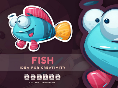卡通人物动物鱼 - 可爱的贴纸(Cartoon Character Animal Fish - Cute Sticker)