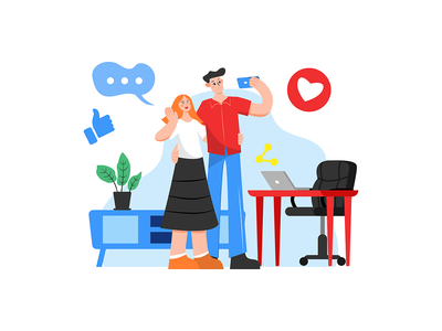 一个男孩和一个女孩在房间里自拍(A boy and a girl taking selfie in a room)