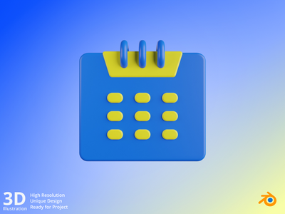 日历 - 蓝色和黄色 3D 用户界面(Calendar - Blue & Yellow 3D User Interface)