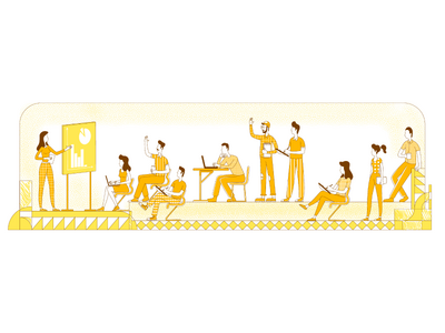 业务车间平面剪影矢量图(Business workshop flat silhouette vector illustration)