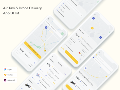 空中出租车和无人机交付应用程序 UI 套件(Air Taxi & Drone Delivery App UI Kit)