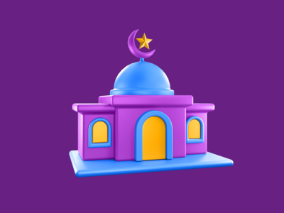 3D 渲染斋月图标-清真寺透视图(3D Rendering Ramadan Icon - Mosque perspective View)