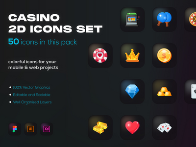 50 个很酷的赌场平面图标(50 Cool Casino Flat Icons)