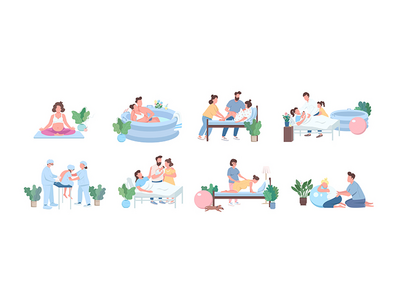 另类出生平面颜色矢量不露面字符集(Alternative birth flat color vector faceless character set)