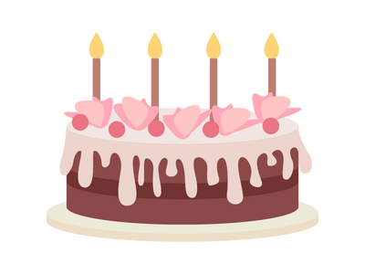 带装饰半平面彩色矢量对象的生日蛋糕(Birthday cake with decorations semi flat color vector object)