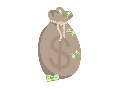 带钱半平面彩色矢量对象的袋子(Bag with money semi flat color vector object)