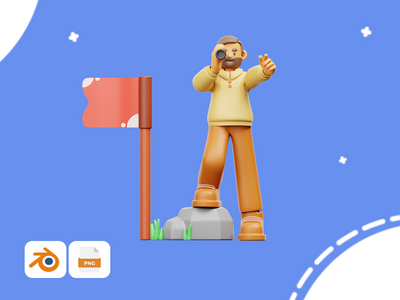 商人看商业成就-Workly 3D 插图包(Businessman looking at business achievements - Workly 3D Illustration Pack)