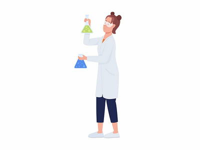 具有烧杯半平面颜色矢量字符的化学家(Chemist with beakers semi flat color vector character)