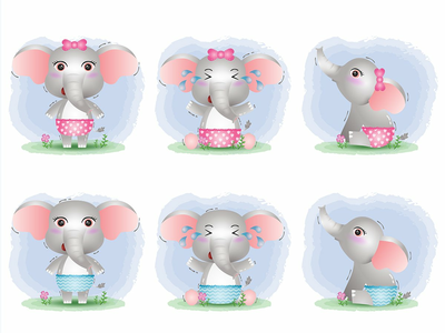 儿童风格的可爱小象系列(cute baby elephant collection in the children's style)