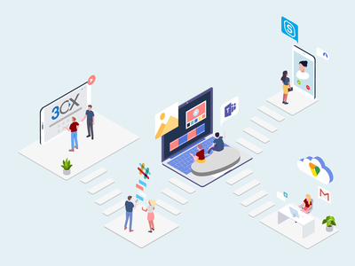协作服务等距图(Collaboration Services Isometric Illustration)