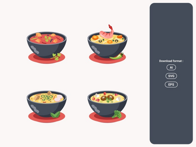 亚洲泰国碗食品插图(Asian Thailand Bowl Food Illustration)