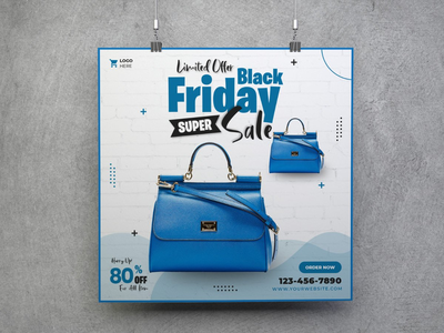 黑色星期五超级销售社交媒体横幅模板样机(Black Friday Super Sale Social Media Banner Template Mockup)