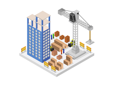 建设中的建筑等距(Building under construction isometric)