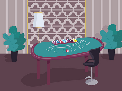 二十一点绿色表平面颜色矢量图(Blackjack green table flat color vector illustration)