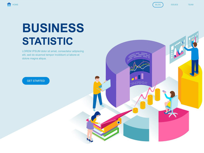 业务统计等距登陆页面模板(Business Statistic Isometric Landing Page Template)