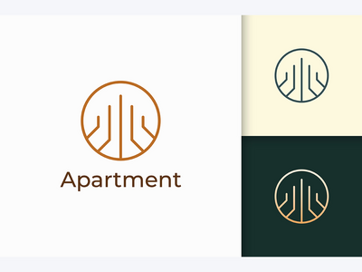 简单线条形状的建筑或公寓标志(Building or Apartment Logo in Simple Line Shape)