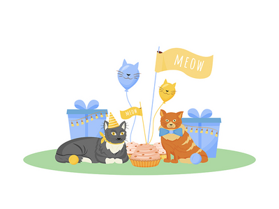 猫生日平面颜色矢量字符(Cat birthday flat color vector character)